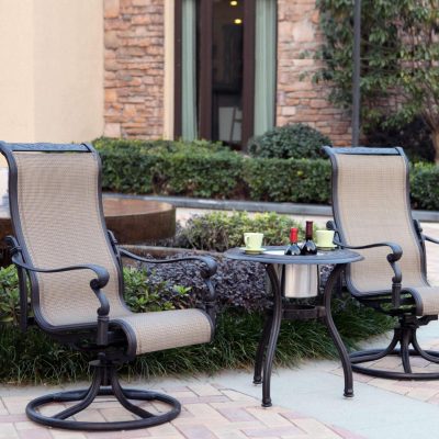 Darlee Monterey 3 Piece Sling Patio Bistro Set – End Table With Ice Bucket Insert