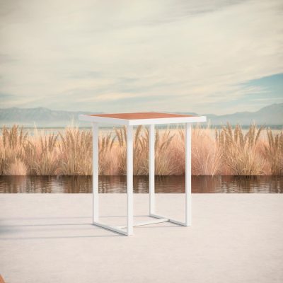 Pavia 35 Inch White Aluminum Bar Table W/ Umber Dekton Top By Azzurro Living