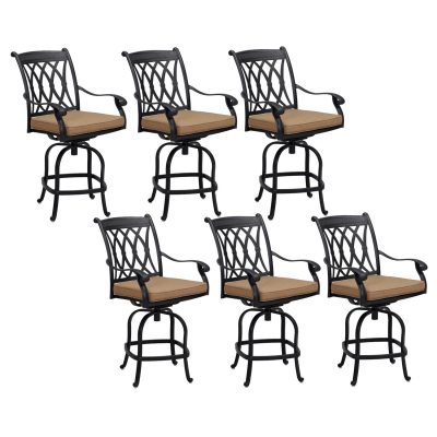 Capri 6 Piece Cast Aluminum Patio Counter Height Swivel Bar Stool Set W/ Sesame Polyester Cushions By Darlee