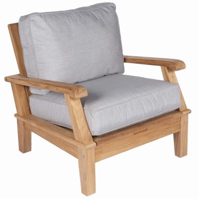 Miami Teak Patio Club Chair W/ Sunbrella Canvas Granite Cushions By Royal Teak Collection