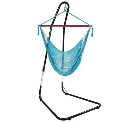 Ultimate Patio Extra Large Hanging Caribbean Hammock Chair w/ Adjustable Stand – Sky Blue