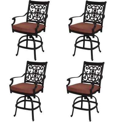 St. Cruz 4 Piece Cast Aluminum Patio Counter Height Swivel Bar Stool Set W/ Spicy Chili Cushions By Darlee