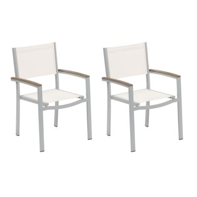 Travira 2 Pc Composite Sling & Aluminum Dining Chair W/ Vintage Tekwood Arm Caps in Flint/Natural By Oxford Garden