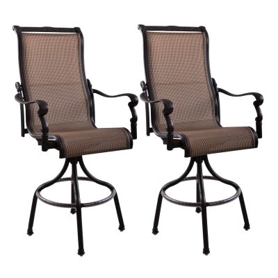 Darlee Monterey 2 Piece Cast Aluminum Sling Patio Swivel Bar Stool Set