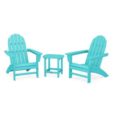 POLYWOOD Vineyard 3-Piece Adirondack Set w/ South Beach 18-Inch Side Table – Aruba