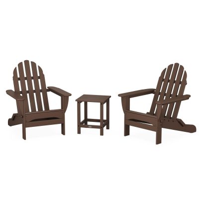 POLYWOOD Classic Folding Adirondack 3-Piece Set W/ Long Island 18-Inch Side Table – Mahogany