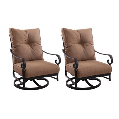 Darlee Santa Anita 2 Piece Cast Aluminum Patio Swivel Rocker Club Chair Set W/ Sesame Cushions