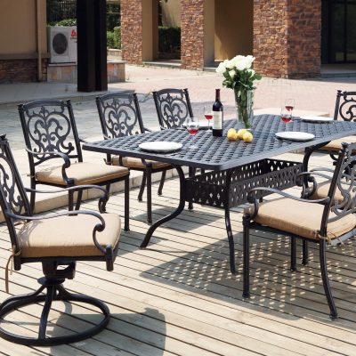 Darlee Santa Barbara 9 Piece Cast Aluminum Patio Dining Set With Rectangular Table – Antique Bronze