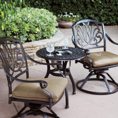 Darlee Elisabeth 3 Piece Cast Aluminum Patio Bistro Set With Swivel Rocker Chairs & End Table With Ice Bucket Insert