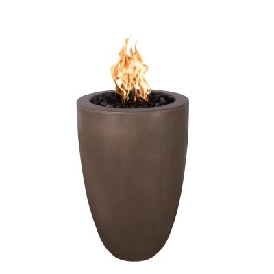 Castillo 33 Inch Match Light Round GFRC Concrete Propane Fire Pillar in Chocolate By The Outdoor Plus