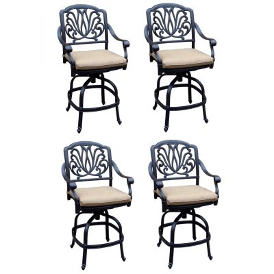 Elisabeth 4 Piece Cast Aluminum Patio Counter Height Swivel Bar Stool Set W/ Sesame Cushions By Darlee