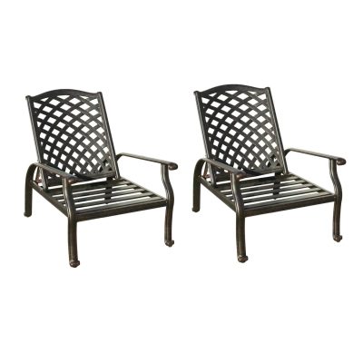 Darlee Nassau 2 Piece Cast Aluminum Patio Adjustable Club Chair Set W/ Sesame Cushions