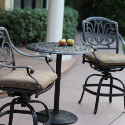 Darlee Elisabeth 3 Piece Cast Aluminum Patio Counter Height Patio Bar Set With Swivel Bar Stools