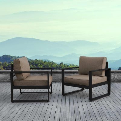 Lakeview Villa Flora 2 Piece Aluminum Chair Set – Black W/ Brown Cushions