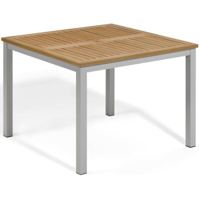 Travira 39 Inch Square Aluminum Patio Dining Table W/ Tekwood Natural Top By Oxford Garden