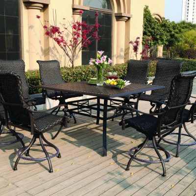 Darlee Victoria 9 Piece Resin Wicker Counter Height Patio Bar Set With Swivel Chairs