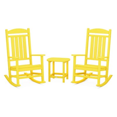 POLYWOOD Presidential Rocker 3-Piece Set w/ South Beach 18-Inch Side Table – Lemon