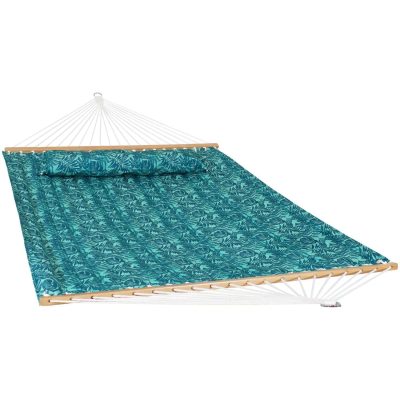 Ultimate Patio Quilted Double Hammock & Pillow – Cool Blue Tropics