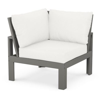 POLYWOOD Modular Corner Chair in Slate Grey / Natural Linen