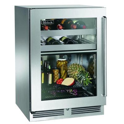 Perlick 24-Inch Signature Series Stainless Steel Glass Door Outdoor Dual Zone Refrigerator/Wine Reserve – Left Hinged – HP24CO-4-3L