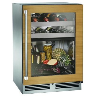 Perlick 24-Inch Signature Series Stainless Steel Panel Ready Glass Door Outdoor Dual Zone Refrigerator/Wine Reserve w/ Door Lock – Right Hinged – HP24CO-4-4RL