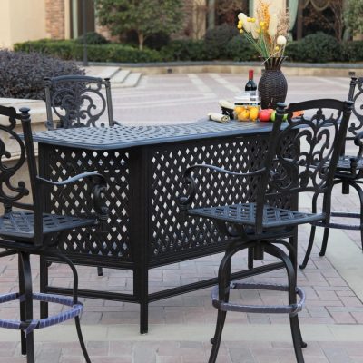 Darlee Santa Barbara 5 Piece Cast Aluminum Patio Party Bar Set With Swivel Bar Stools