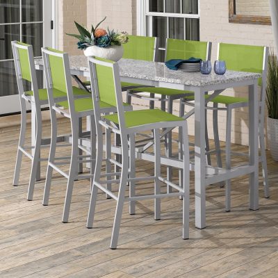 Travira 7 Piece Aluminum Patio Bar Set W/ 72 X 30 Inch Rectangular Lite-Core Ash Table By Oxford Garden – Go Green Sling