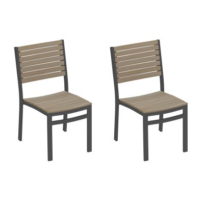 Travira 2 Pc Aluminum Dining Side Chair W/ Vintage Tekwood Slats in Carbon By Oxford Garden