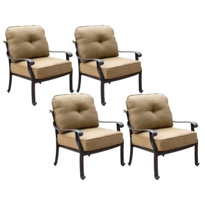 Elisabeth 4 Piece Cast Aluminum Patio Club Chair Set W/ Sesame Cushions By Darlee