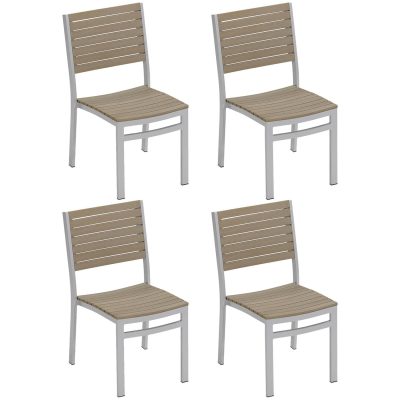 Travira 4 Pc Aluminum Dining Side Chair W/ Vintage Tekwood Slats in Flint By Oxford Garden