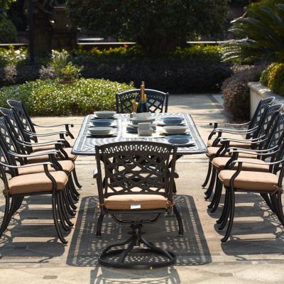 Darlee Sedona 11 Piece Cast Aluminum Patio Dining Set W/ 92 X 42 Inch Rectangular Extension Table & Sesame Cushions