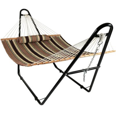 Ultimate Patio Quilted Double Hammock w/ Stand & Pillow – Sandy Beach