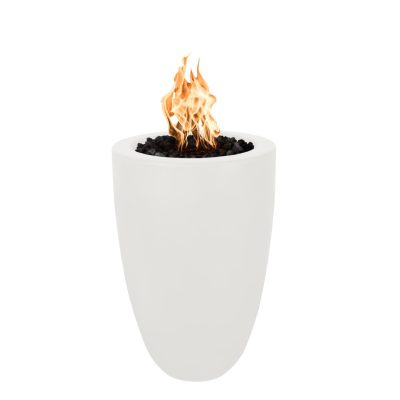 Castillo 33 Inch Match Light Round GFRC Concrete Propane Fire Pillar in Limestone By The Outdoor Plus