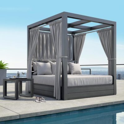 Sunset West Redondo 2 Piece Aluminum Resort King Daybed Set W/ End Table