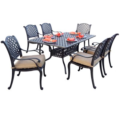 Nassau 7 Piece Cast Aluminum Patio Dining Set W/ 72 X 42 Inch Table & Sesame Cushions By Darlee