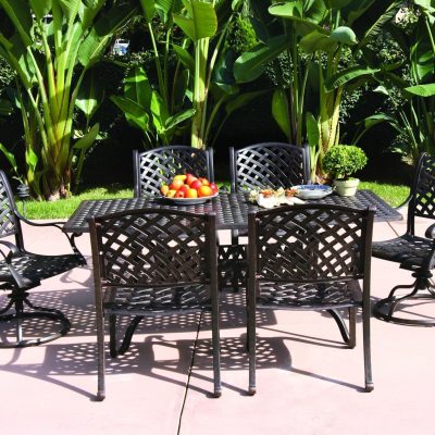 Darlee Nassau 7 Piece Cast Aluminum Patio Dining Set With 2 Swivel Rockers