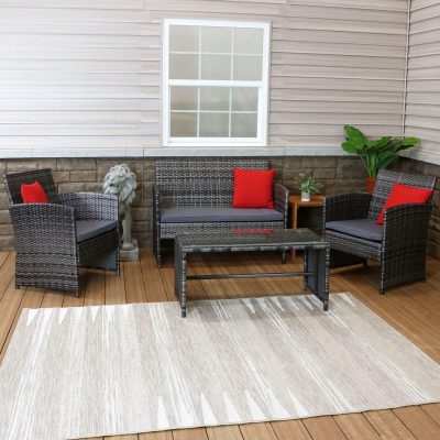 Ultimate Patio 4-Piece Patio Set – Mixed Gray Rattan W/ Gray Cushions