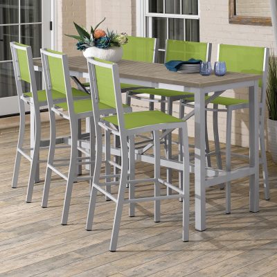 Travira 7 Piece Aluminum Patio Bar Set W/ 72 X 30 Inch Rectangular Tekwood Vintage Table By Oxford Garden – Go Green Sling