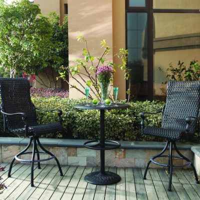 Darlee Victoria 3 Piece Resin Wicker Patio Bar Set With Swivel Bar Stools