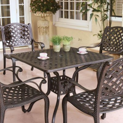 Darlee Nassau 5 Piece Cast Aluminum Patio Dining Set With Square Table