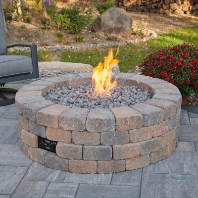 Lakeview Abbey Bay Block 52-Inch Round Propane Gas Fire Pit Kit with 42-Inch Crystal Fire Burner – SC-BRON52-K