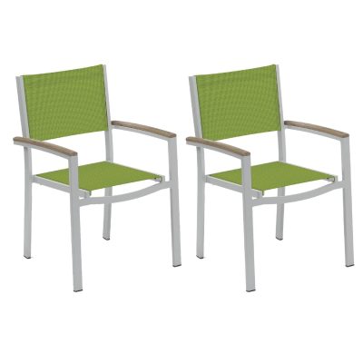 Travira 2 Pc Composite Sling & Aluminum Dining Chair W/ Vintage Tekwood Arm Caps in Flint/Go Green By Oxford Garden