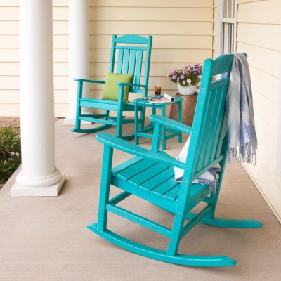 POLYWOOD Presidential Rocker 3-Piece Set w/ South Beach 18-Inch Side Table – Aruba