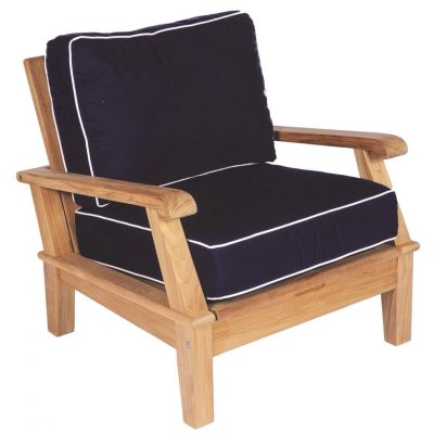 Miami Teak Patio Club Chair W/ Sunbrella Canvas Navy Cushions By Royal Teak Collection