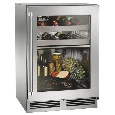 Perlick 24-Inch Signature Series Marine & Coastal Series Stainless Steel Glass Door Outdoor Dual-Zone Refrigerator & Wine Reserve – Right Hinge – HP24CM-4-3R