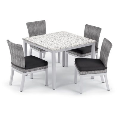 Argento 5 Piece Wicker Patio Dining Set W/ 39 Inch Square Lite-Core Ash Table, Side Chairs & Jet Black Cushions By Oxford Garden