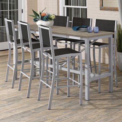 Travira 7 Piece Aluminum Patio Bar Set W/ 72 X 30 Inch Rectangular Tekwood Vintage Table By Oxford Garden – Ninja Sling