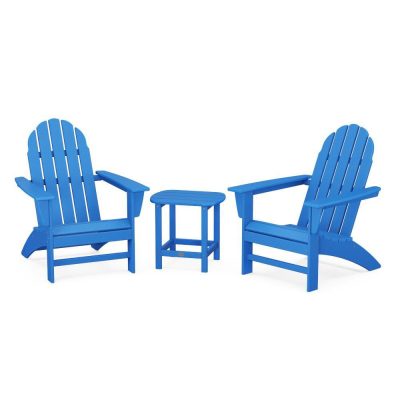 POLYWOOD Vineyard 3-Piece Adirondack Set w/ South Beach 18-Inch Side Table – Pacific Blue