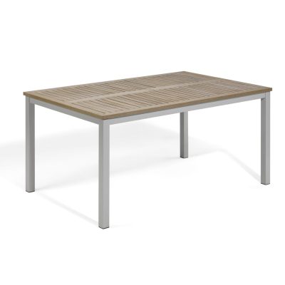 Oxford Garden Travira 63 X 40 Inch Rectangular Flint Aluminum Dining Table W/ Vintage Tekwood Top