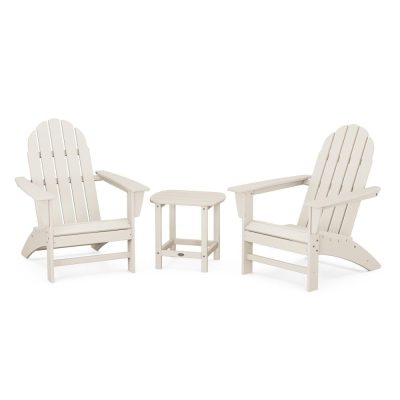 POLYWOOD Vineyard 3-Piece Adirondack Set w/ South Beach 18-Inch Side Table – Sand